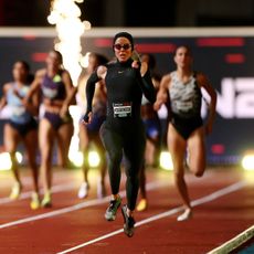 Keely Hodgkinson winning Athlos 2026