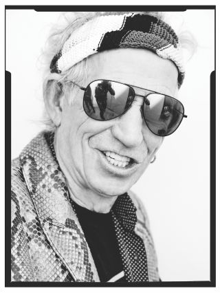 Keith Richards B&W portrait shot in a snakeskin jacket