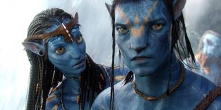 Sam Worthington as Jake Sully and Zoe Saldana as Neytiri in Avatar