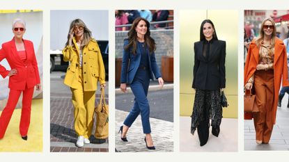 Celebrities who mastered one-colour outfits - L-R: Jamie Lee Curtis, Heidi Klum, Kate Middleton, Demi Moore, Amanda Holden 