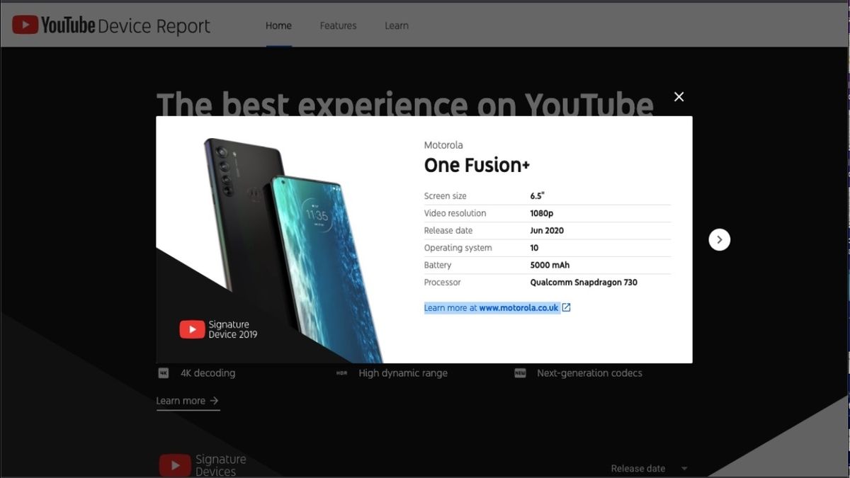 رصدت Motorola One Fusion Plus على تقرير جهاز Youtube 118