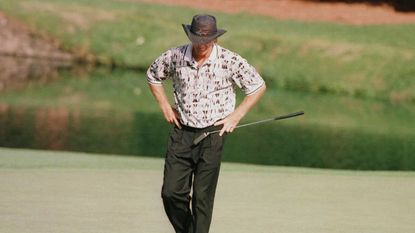 Greg Norman looks dejected during 1996 Masters