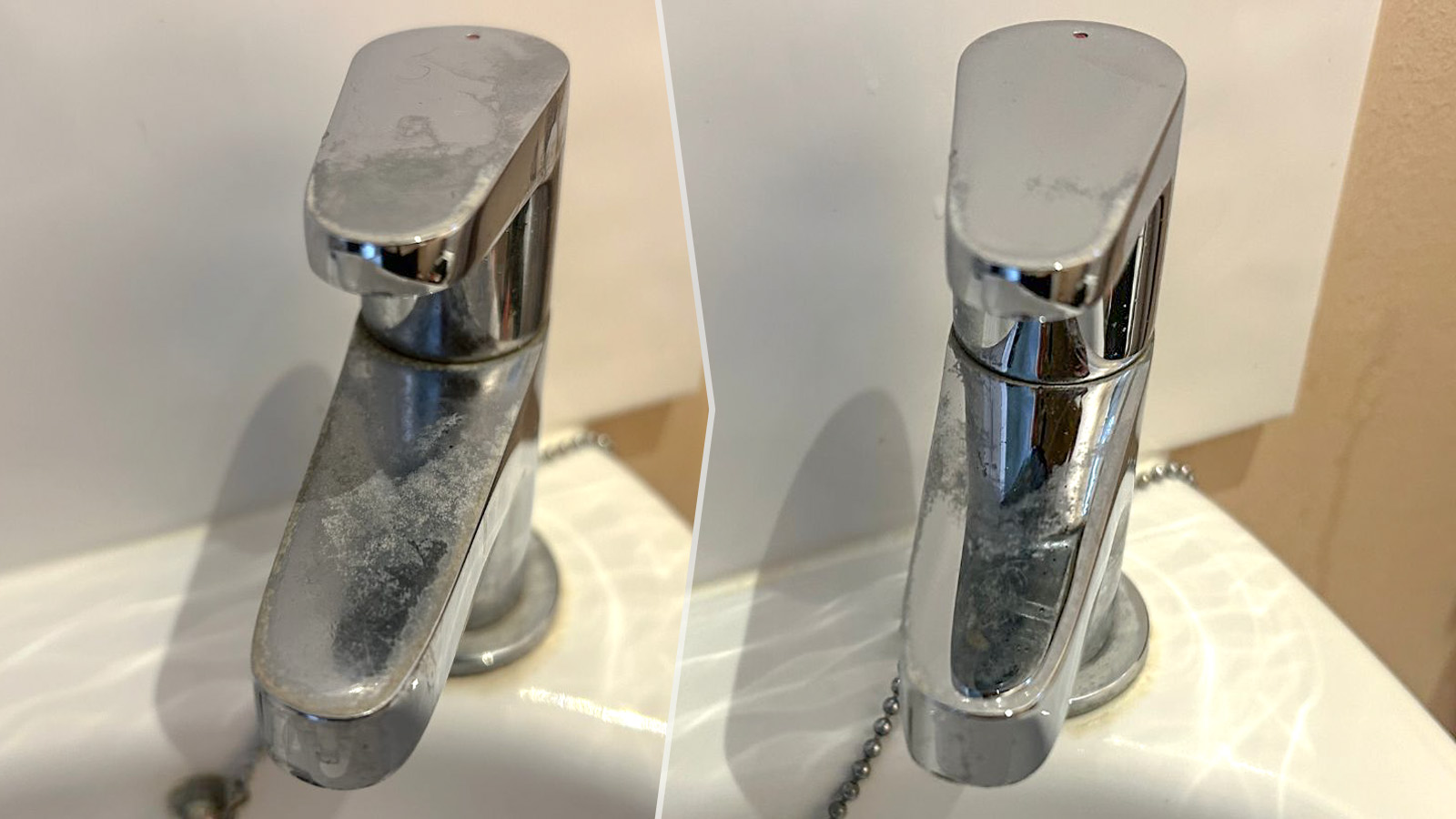 Before and after bathroom faucet cleaning