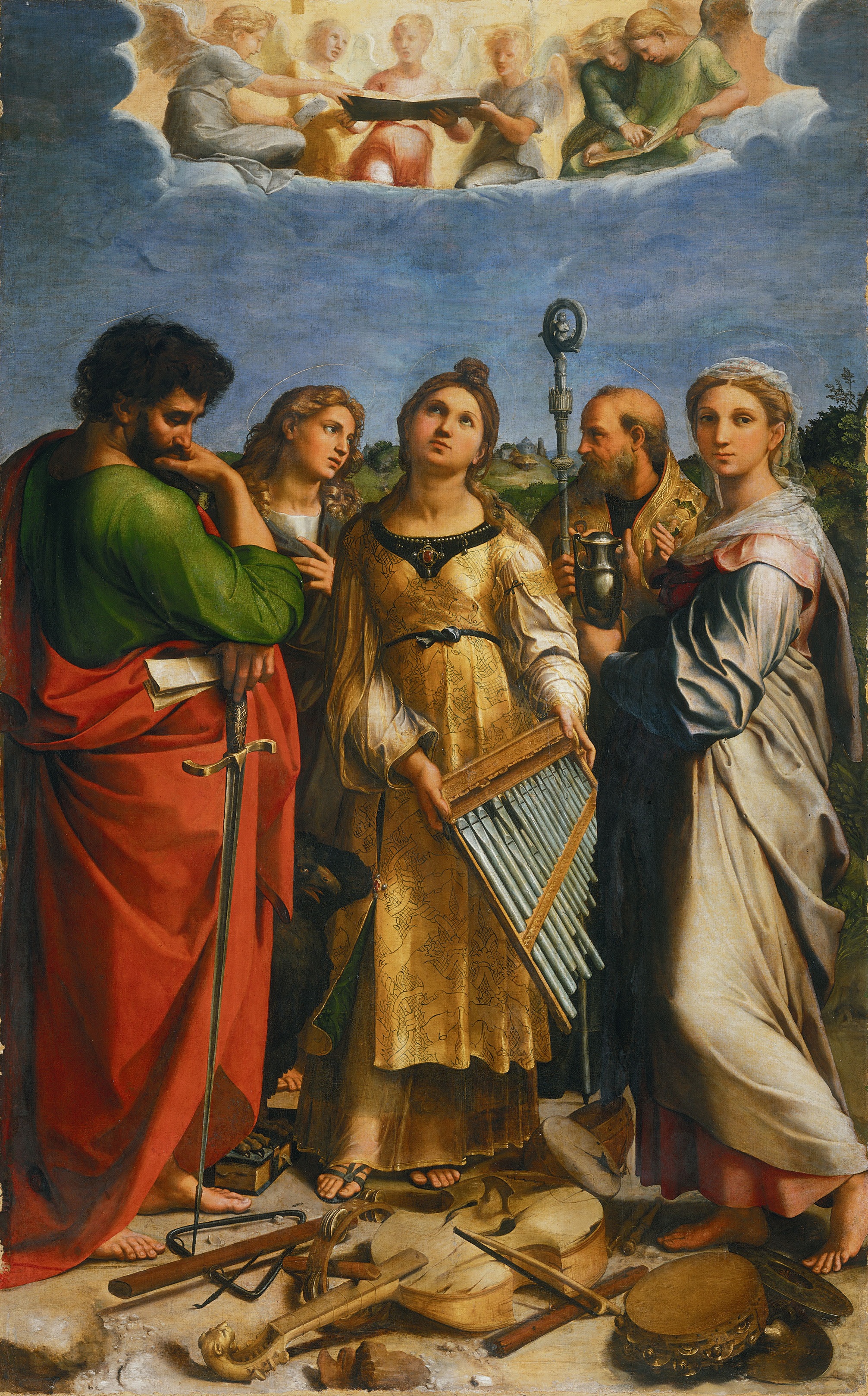 Raphael (Raffaello di Giovanni Santi) (Italian, 1483&amp;ndash;1520) The Ecstasy of Saint Cecilia with Saints Paul, John the Evangelist, Augustine, and Mary Magdalene, ca. 1515-16Oil on canvas (transferred from wood) Polo Museale dell&amp;rsquo;Emilia Romagna, Pinacoteca Nazionale,Bologna (577)