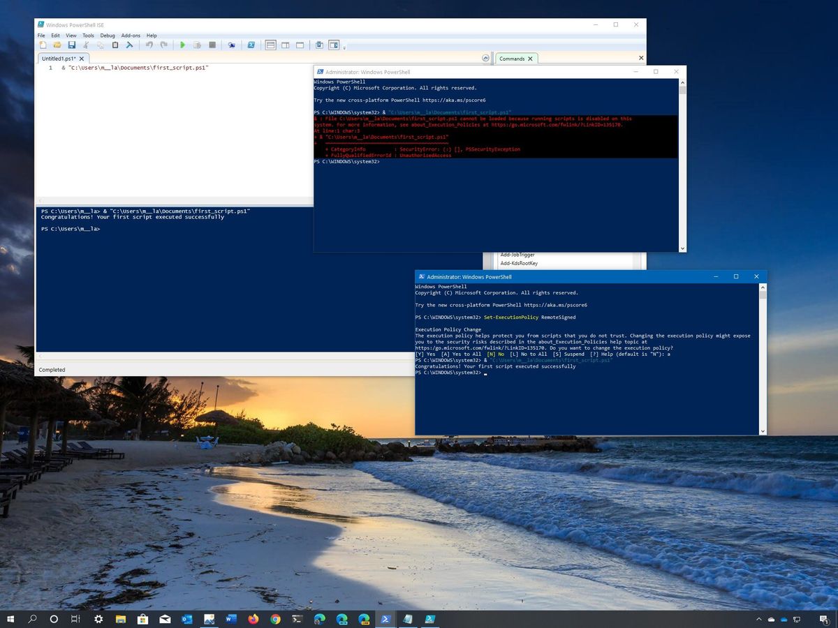 PowerShell run script on Windows 10