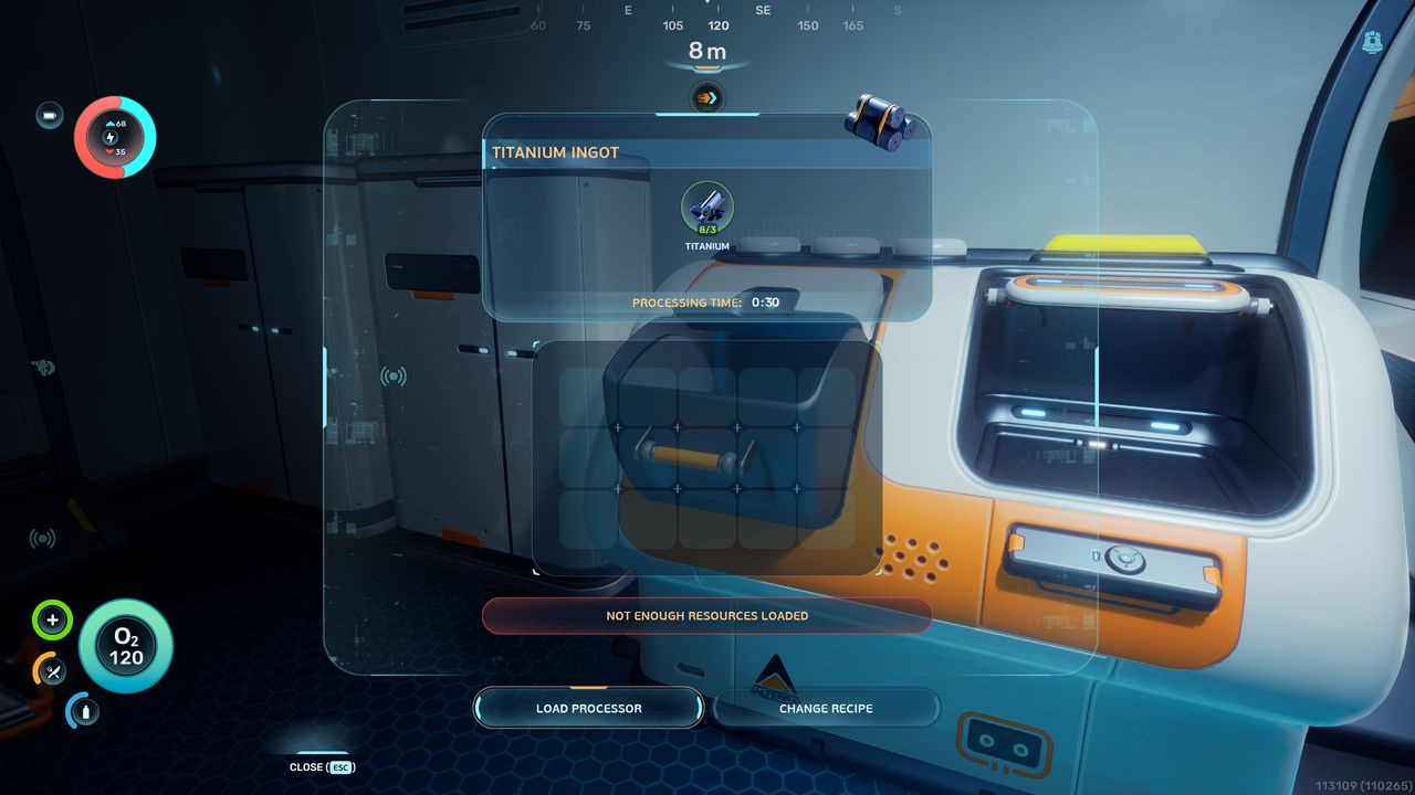 Subnautica 2 Titanium Ingots: A player interacting with a Processor inside their base to manufacture Titanium Ingots.
