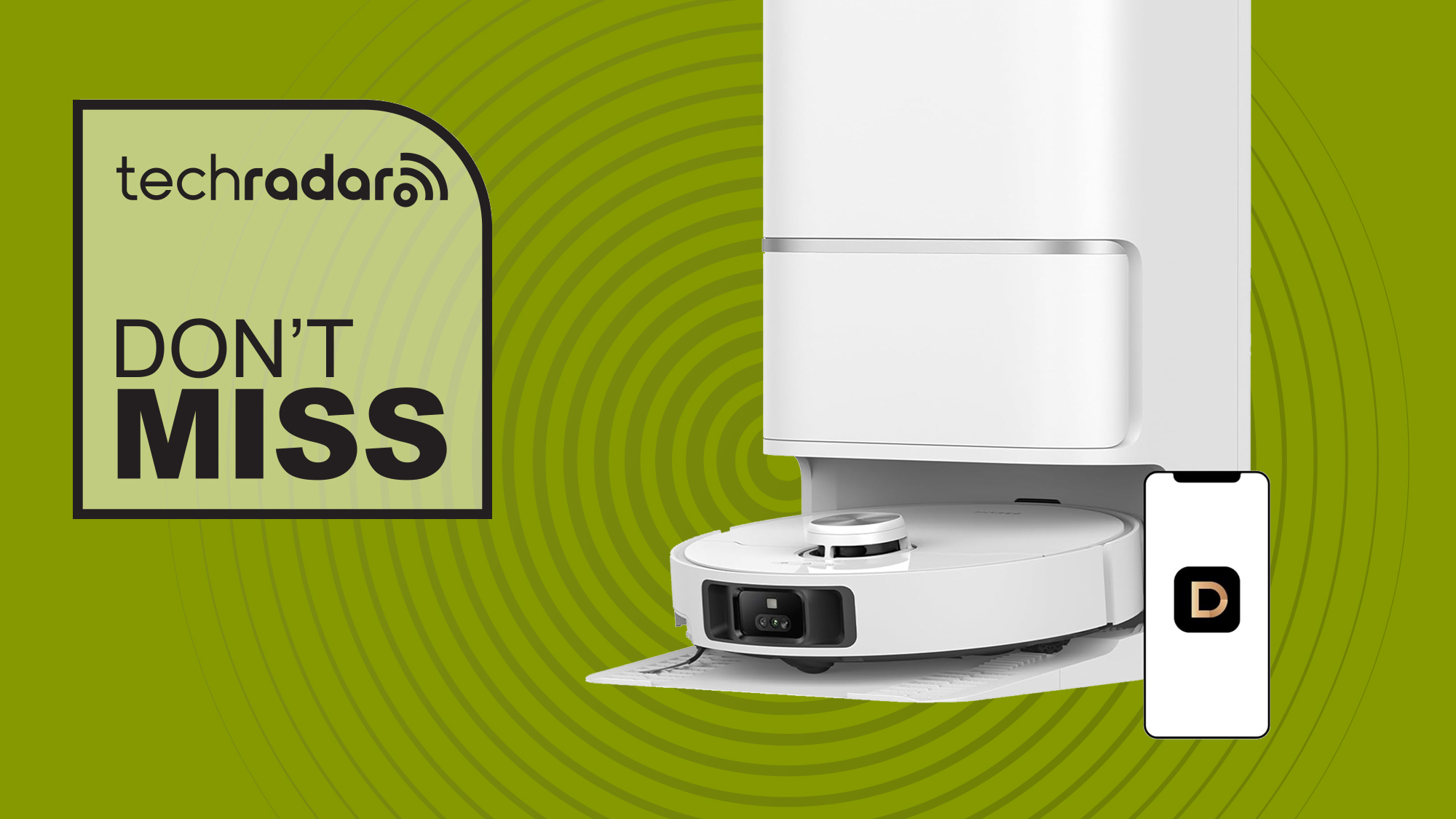 Dreame robovac with Don&#039;t Miss graphic overlaid