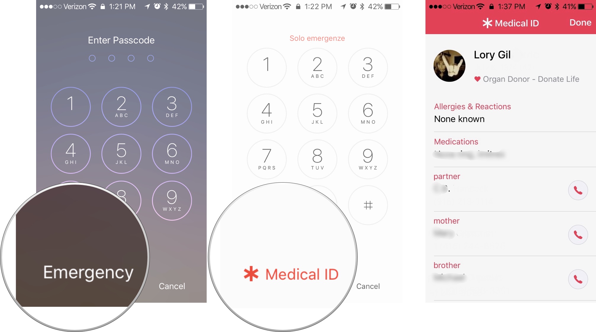 Tap Emergency, then tap Medical ID