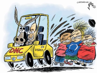Political Cartoon U.S. DNC Democrats Tom Perez liberals millennials Bernie