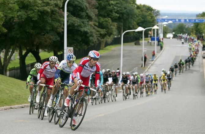 Katusha working hard on the front of the bunch
