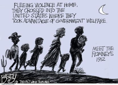 Political cartoon U.S. Mitt Romney immigration welfare