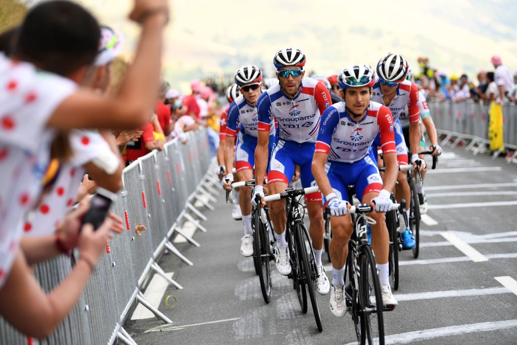 LOUDENVIELLE FRANCE SEPTEMBER 05 David Gaudu of France and Team Groupama FDJ Thibaut Pinot of France and Team Groupama FDJ Dropped from Peloton Disappointment Rudy Molard of France and Team Groupama FDJ during the 107th Tour de France 2020 Stage 8 a 141km stage from CazresSurGaronne to Loudenvielle TDF2020 LeTour on September 05 2020 in Loudenvielle France Photo by Tim de WaeleGetty Images