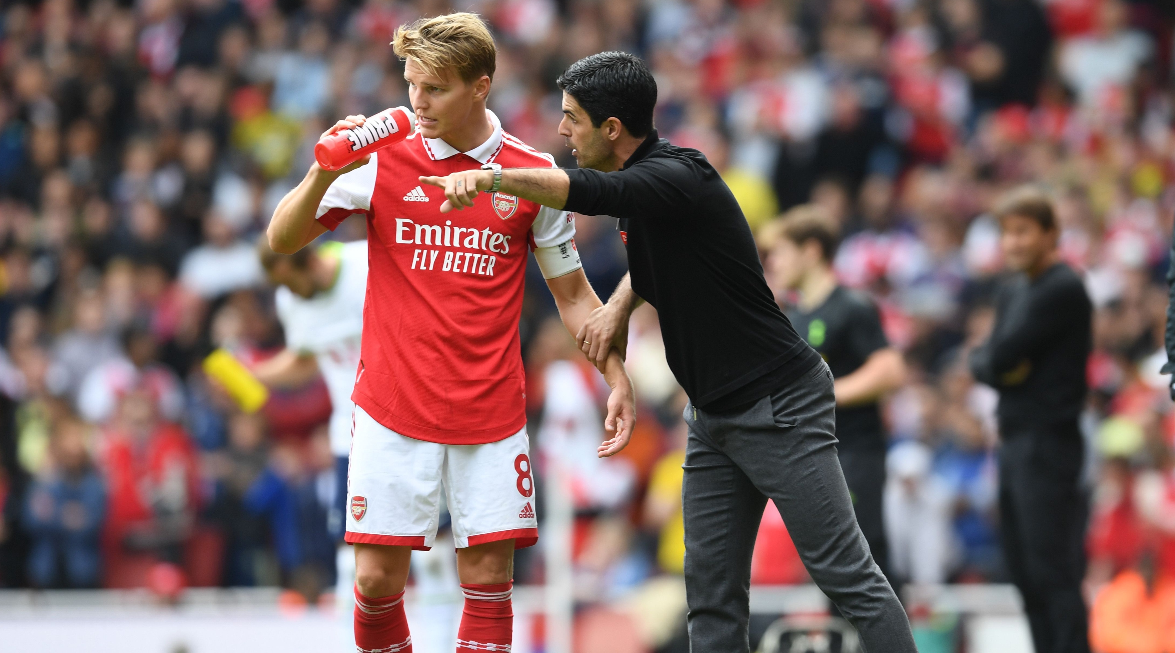 Arsenal manager Mikel Arteta with Martin Odegaard during a training News  Photo - Getty Images