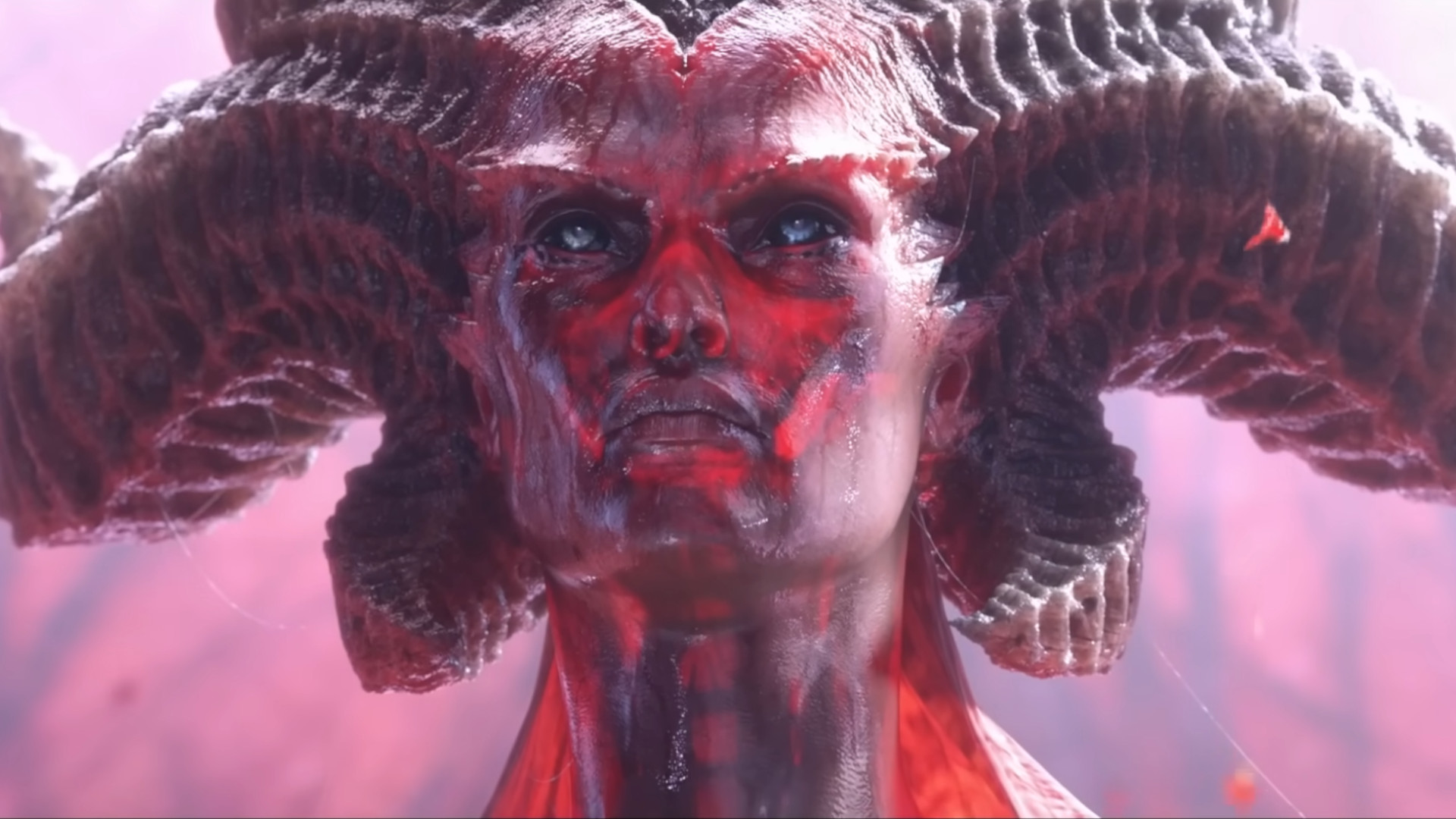 A close-up of Lilith during a cutscene in the RPG Diablo 4