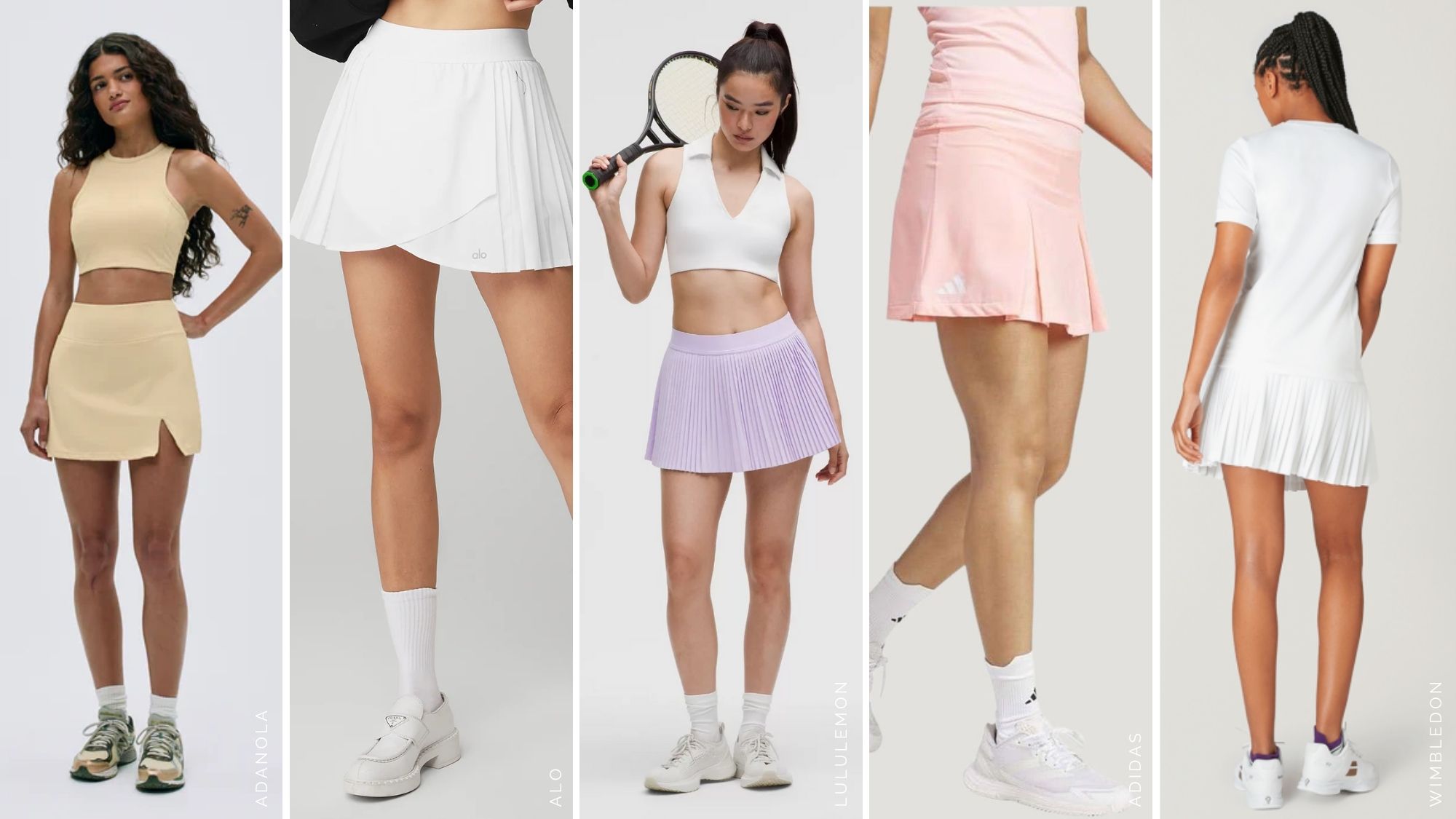 composite of models in 5 of the best tennis skirts