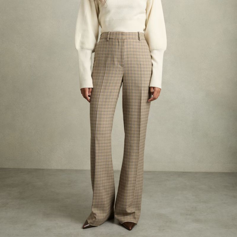 Reiss, Vida Wool Wide-Leg Houndstooth-Check Trousers