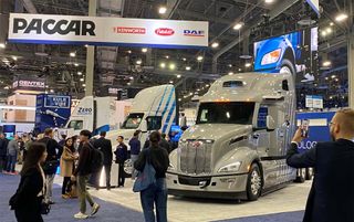 The Peterbilt booth at CES 2023 in Las Vegas.