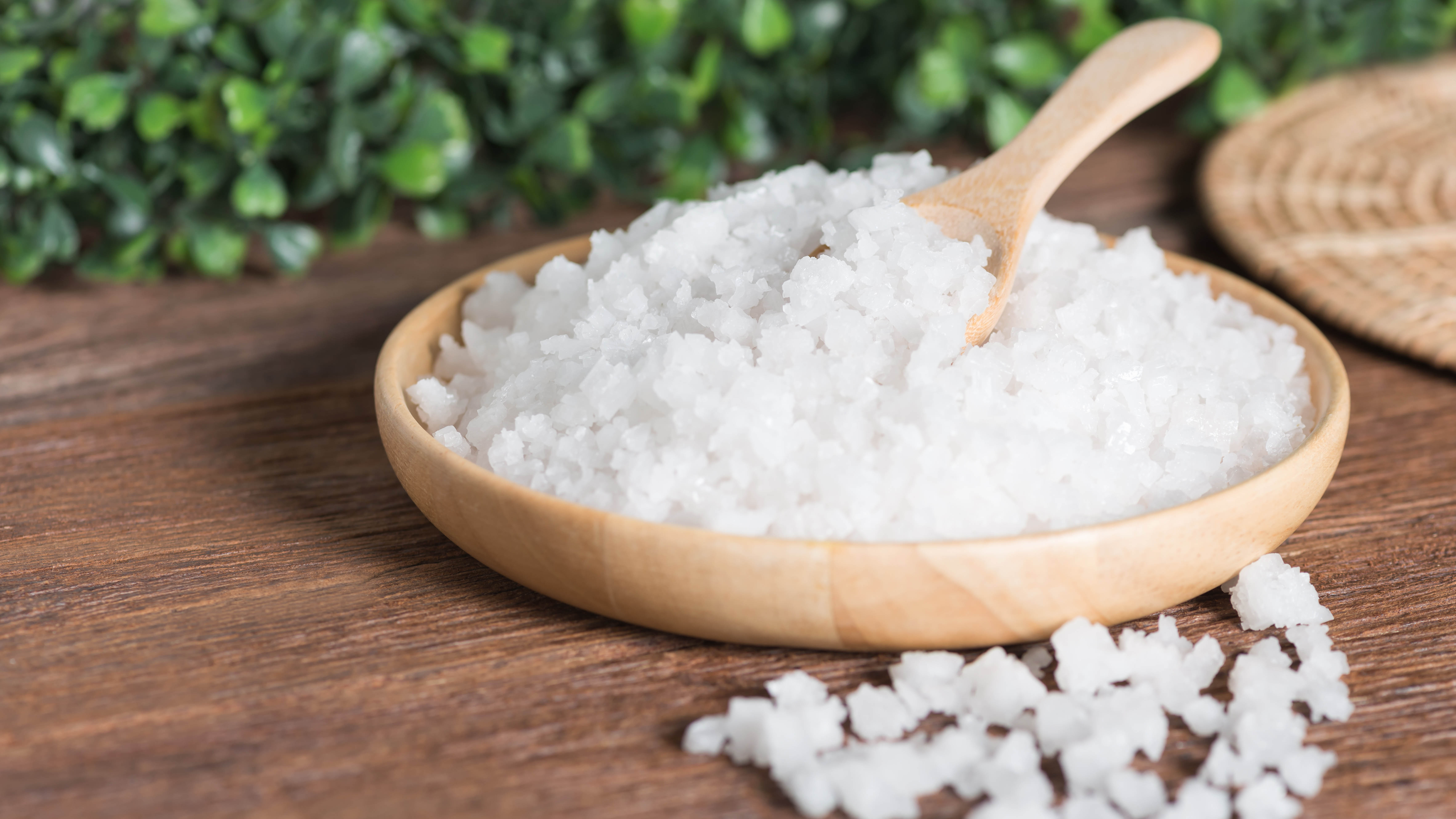 Epsom salts in a wooden bowl
