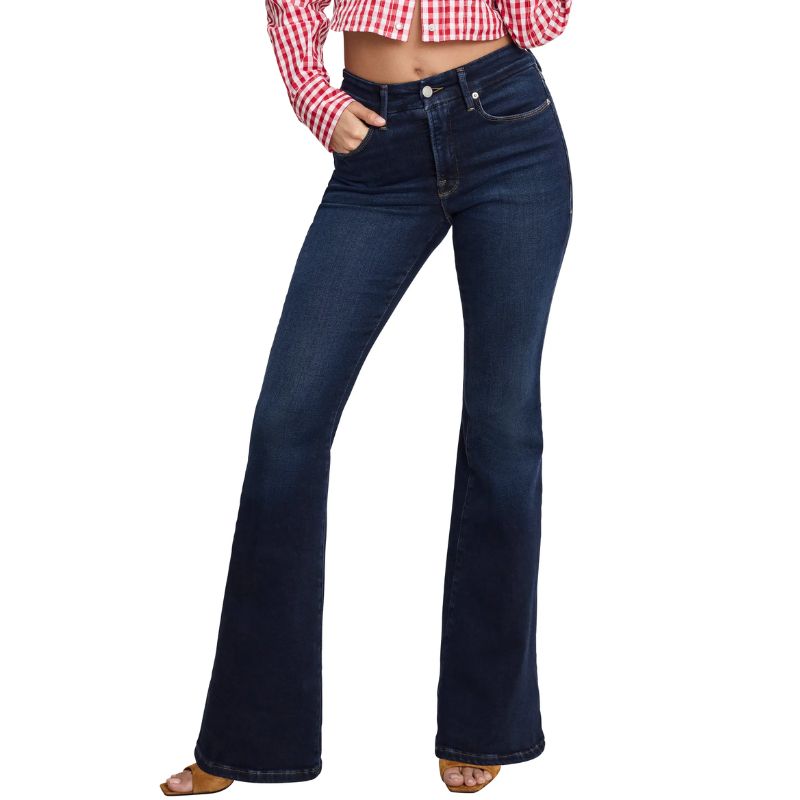 Good American Dolly Joleans Flare Jeans on model 