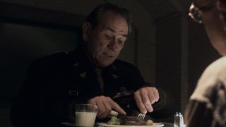 colonel Phillips (Tommy Lee Jones) eats a steak in Captain America: The First Avenger