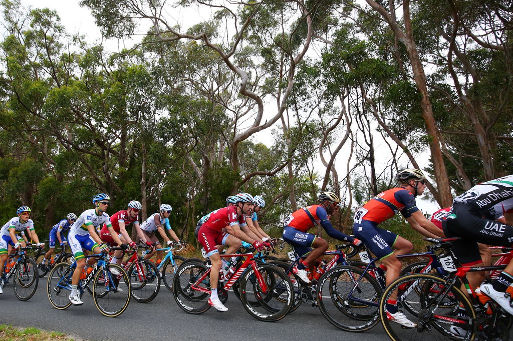 Tsgabu Grmay (Bahrain-Merida) sitting in the bunch at the Tour Down Under