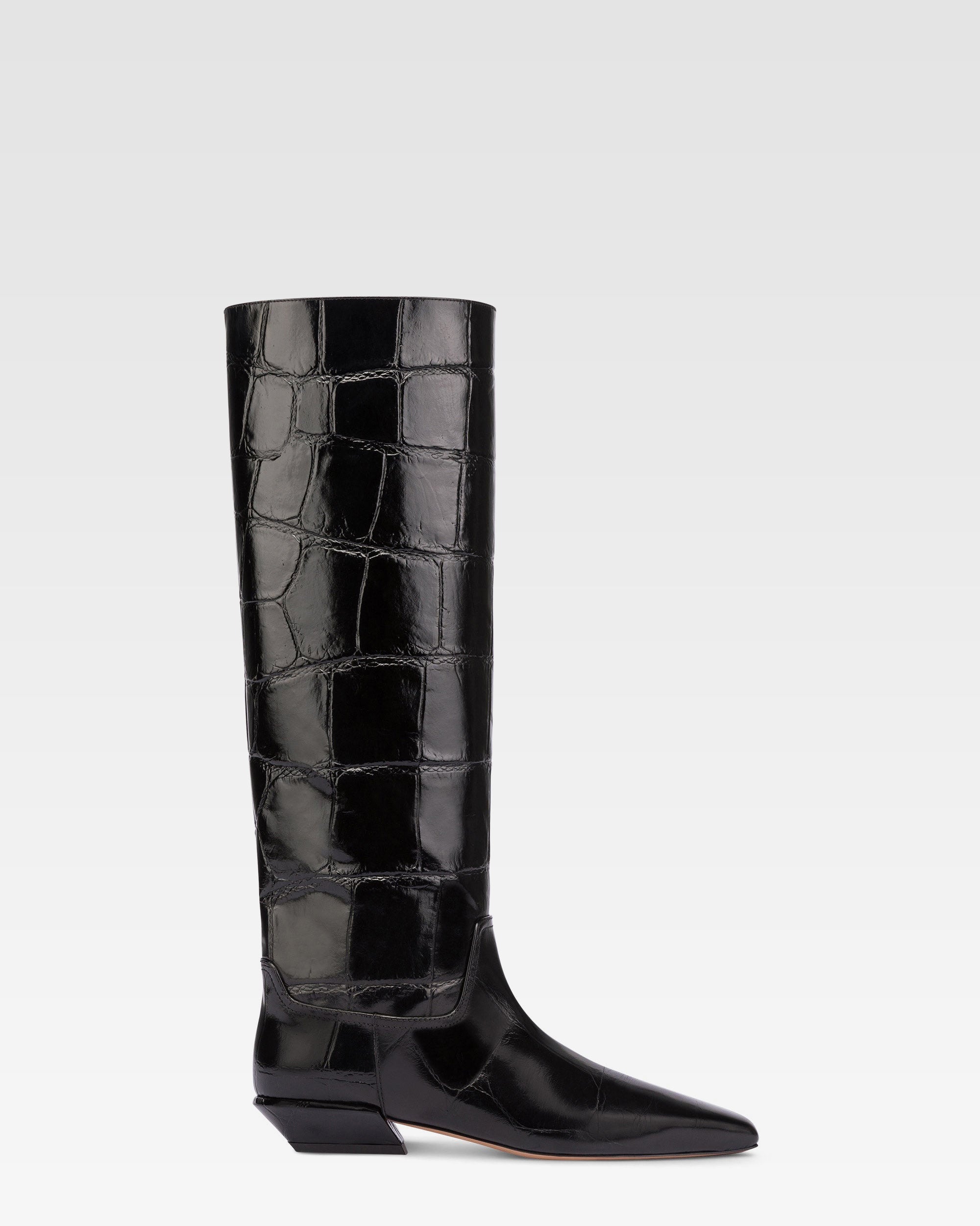 Knee-High Boots in Black Maxi Croco-Embossed Leather - Paris Texas
