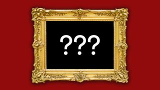 A painting frame with question marks in the centre