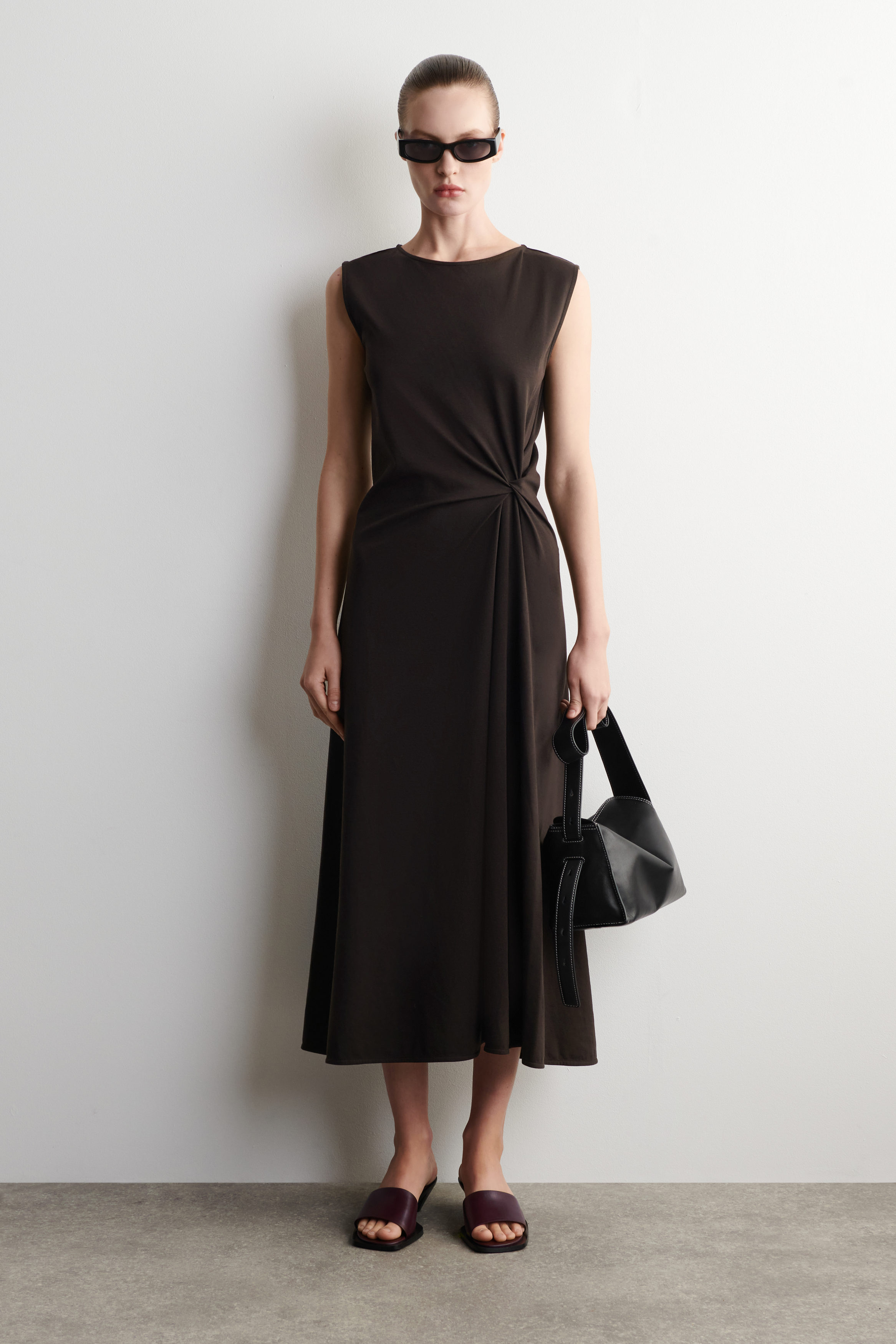 Twist-Detail Jersey Midi Dress