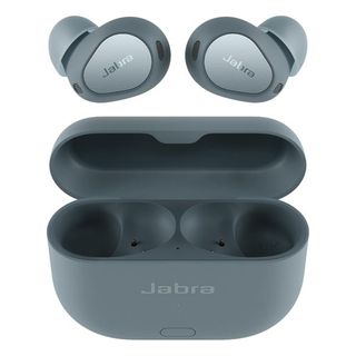 A pair of Jabra Elite 8 Active Gen 2 headphones, with case, on a white background.