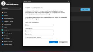 adding new user account username and password on windows 11