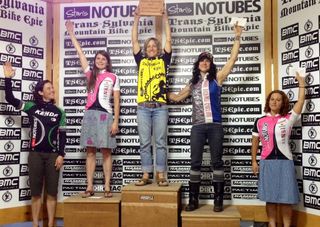 The elite women's podium at the 2014 Trans-Sylvania Epic