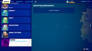 The in-game Fortnite Cipher Quests screen