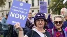 Women Against State Pension Inequality (WASPI) campaigners and their supporters demonstrate in Parliament Square on Budget Day