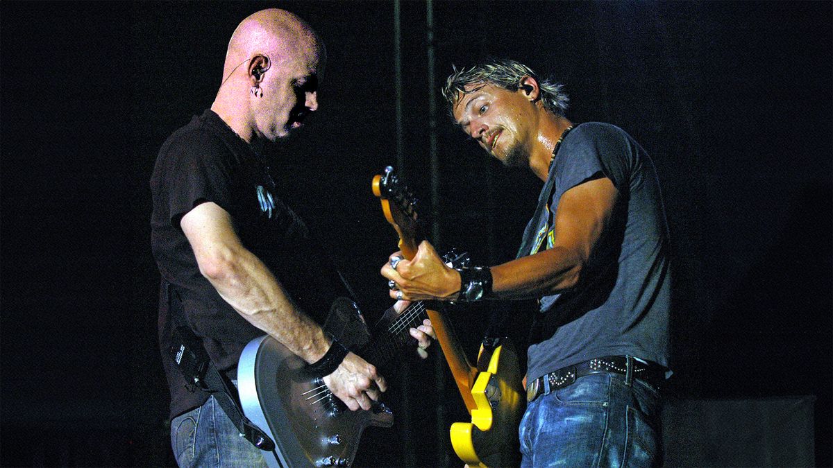 Carl Bell and Brett Scallions perform as Fuel headlines Atlanta&#039;s On The Bricks concert on July 16, 2004 at Centennial Olympic Park. 