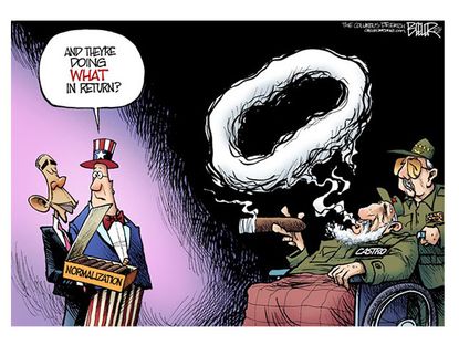 Obama cartoon U.S. Cuba normalization diplomacy