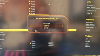 XMP and AMD Expo options in a Gigabyte BIOS