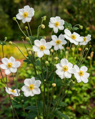 Perennial Farm Anemone X Hybrida 'honorine Jobert' &amp;ndash; Live Windflower in #1 Container, Elegant White Blooms With Yellow Centers, Long Blooming, Deer Resistant, Great for Shade &amp;amp; Pollinator Gardens