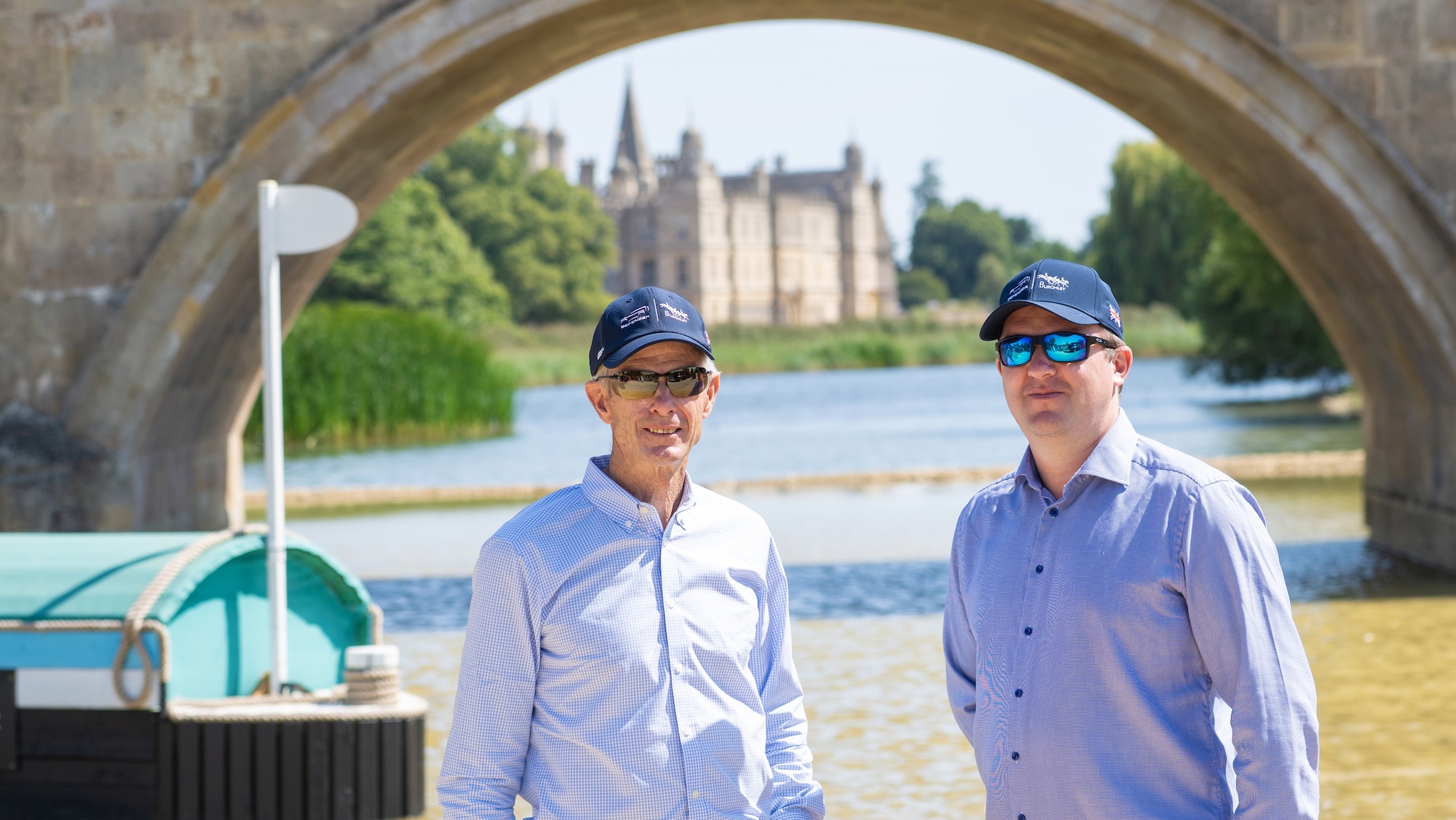 Derek di Grazia and Martyn Johnson at the Lion Bridge in Burghley Park