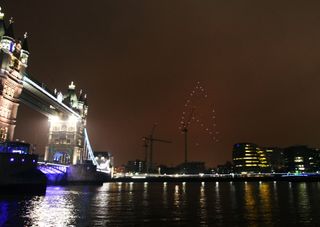 The "Star Trek" logo lights up the London skyline on March 23, 2013 to mark "Earth hour" and promote the upcoming film "Star Trek: Into Darkness."
