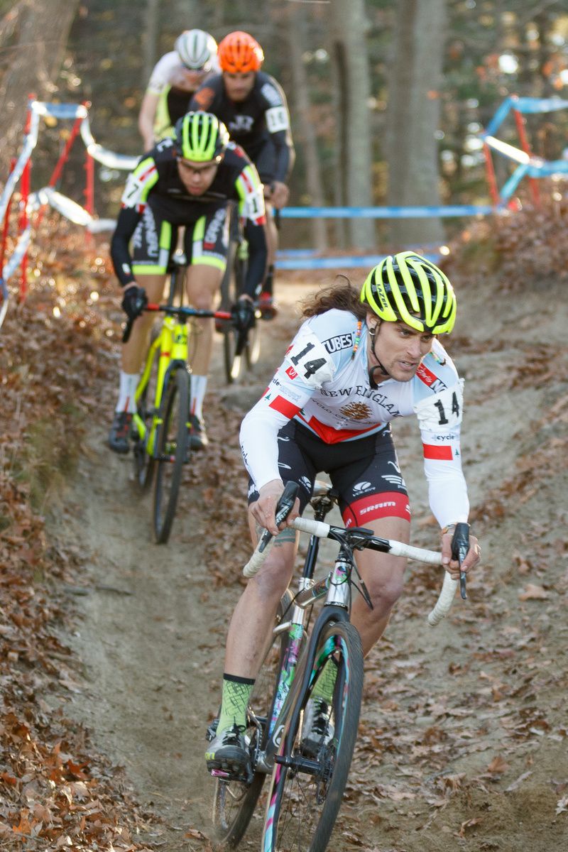 Clark, determined for a win, chased by Martin, White, and McNicholas