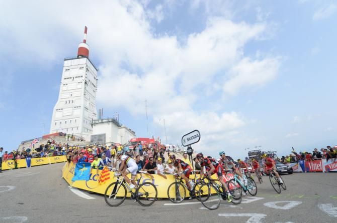 BMC's Philippe Gilbert, Steve Morabito and Cadel Evans contest the final kilometre of the Mont Ventoux climb