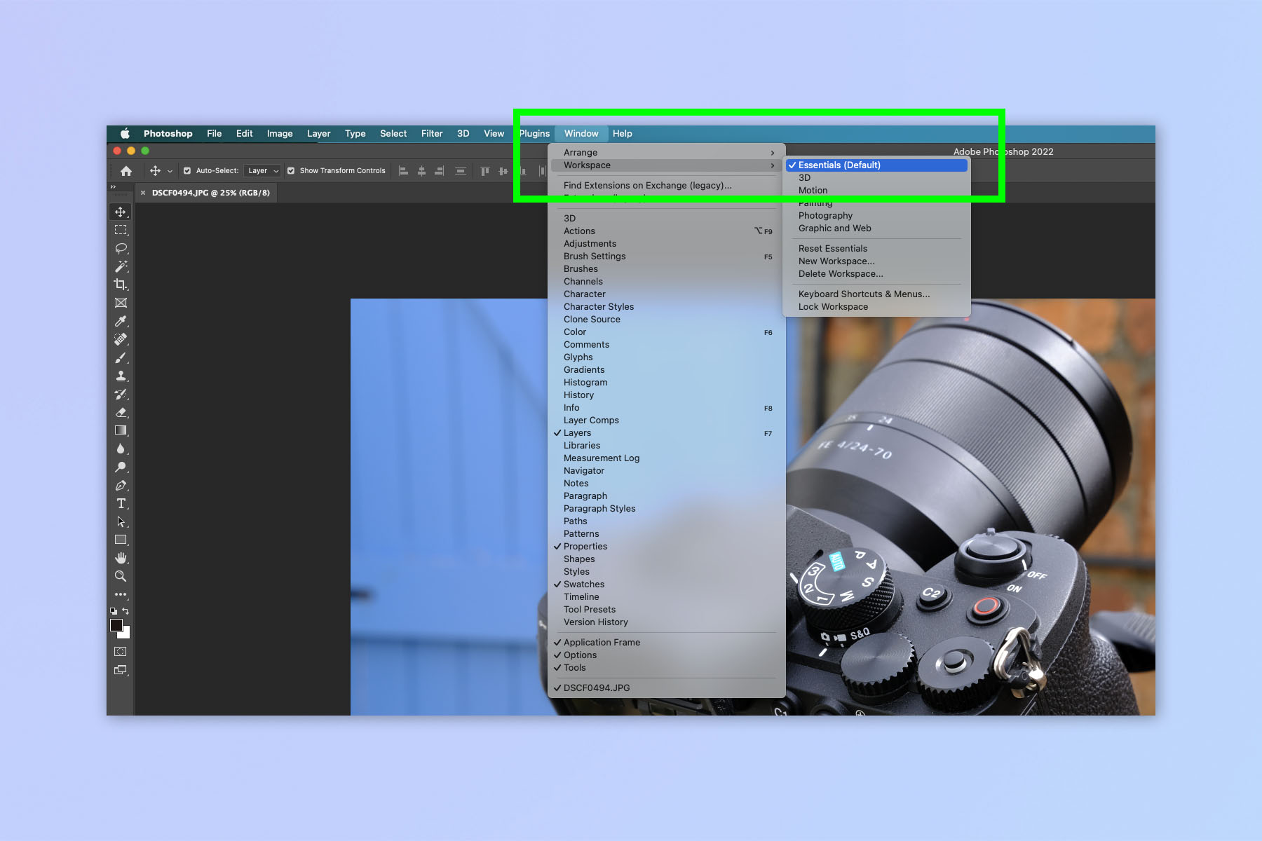 A screenshot showing how to change canvas size in Photoshop