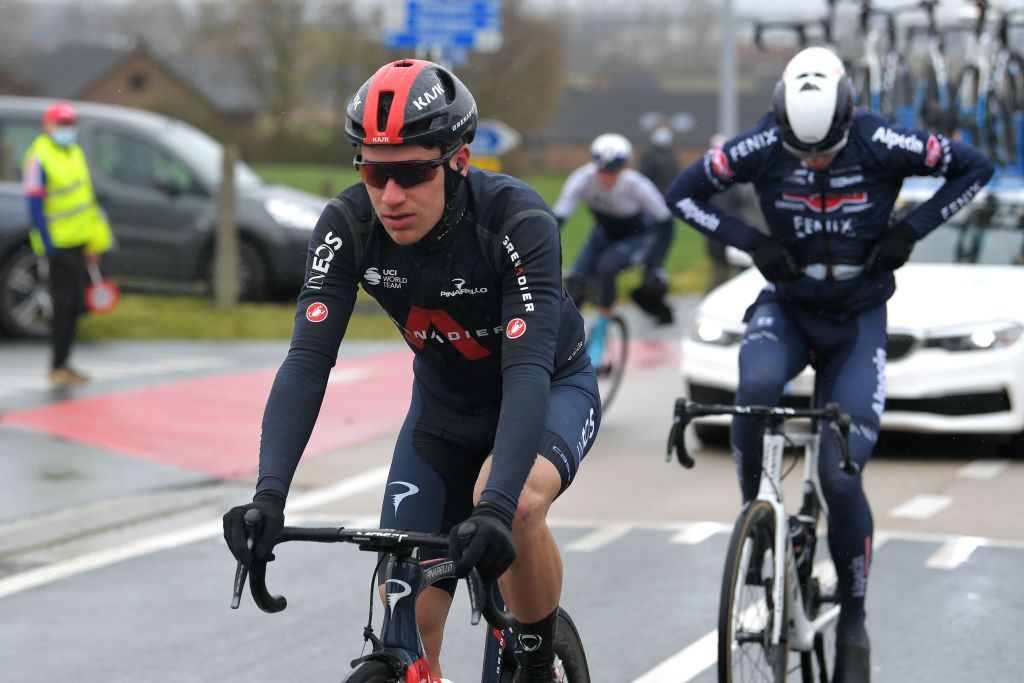 NOKERE BELGIUM MARCH 17 Ethan Hayter of United Kingdom and Team INEOS Grenadiers during the 75th Nokere Koerse Danilith Classic 2021 Mens Elite a 1955km race from Deinze to Nokere NokereKoerse on March 17 2021 in Nokere Belgium Photo by Luc ClaessenGetty Images