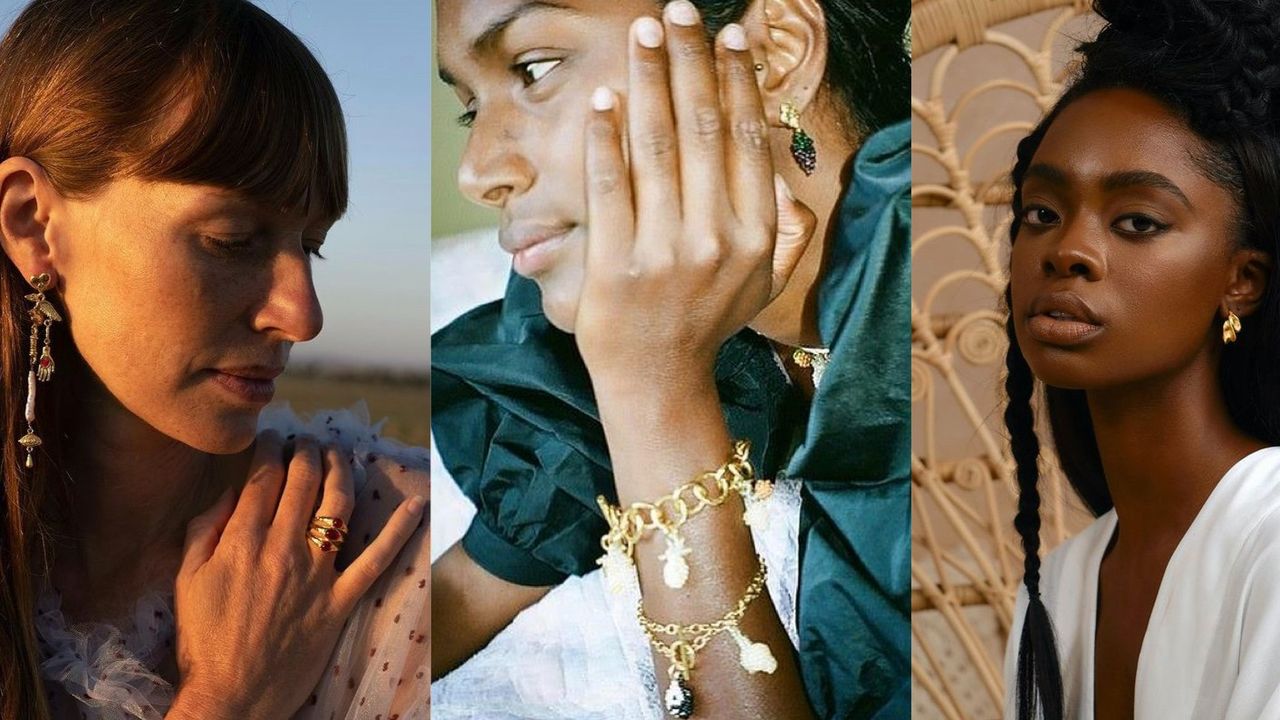 three women wearing sustainable jewelry