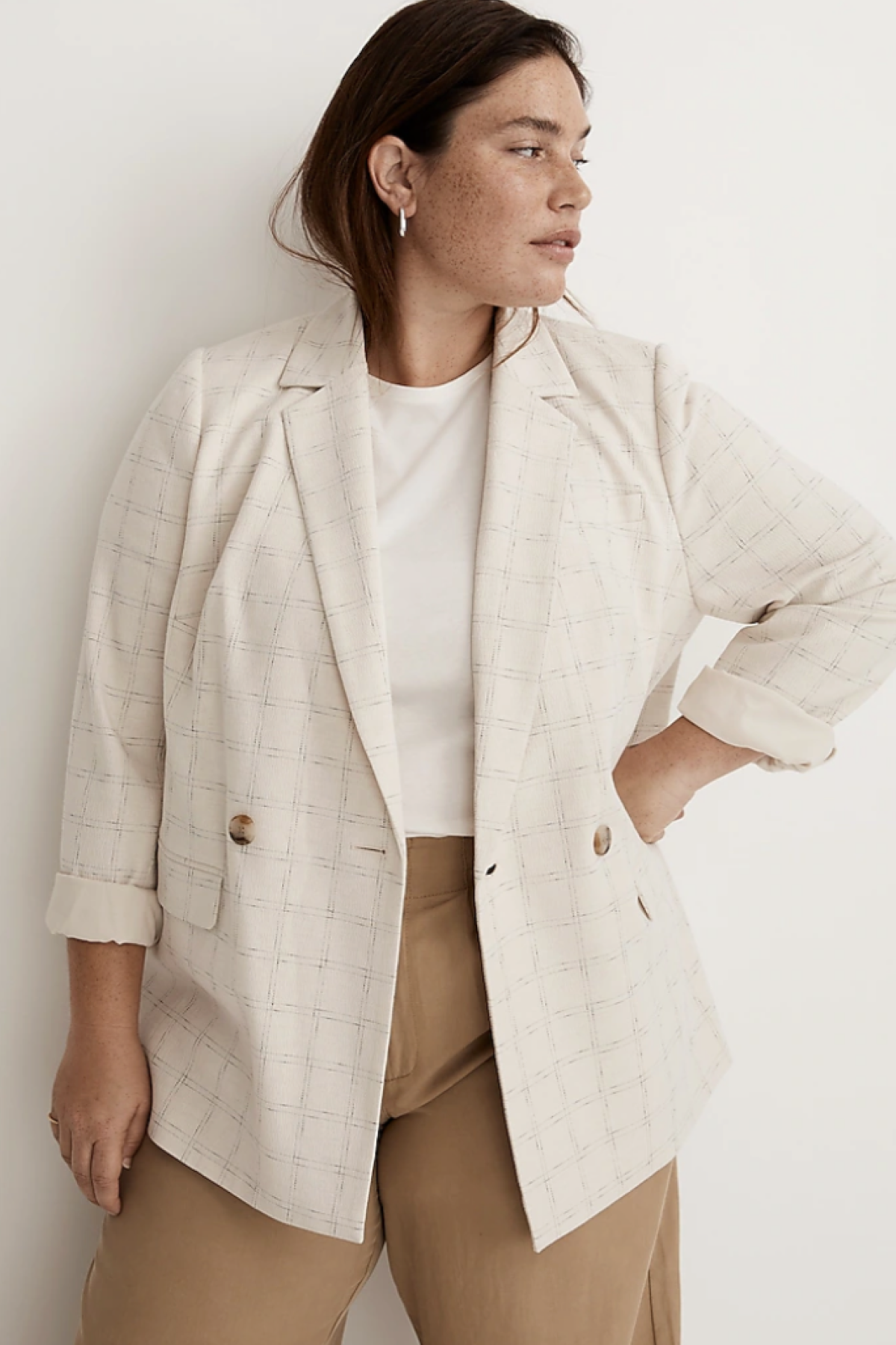 The Plus Caldwell Double-Breasted Blazer in Ghent Plaid (Was $188) 