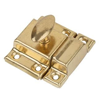 Stamped Brass Cabinet Door Latch With Catch | Antique Reproduction Oval Turn Latch | Vintage Furniture Hardware | C21-C43001bp