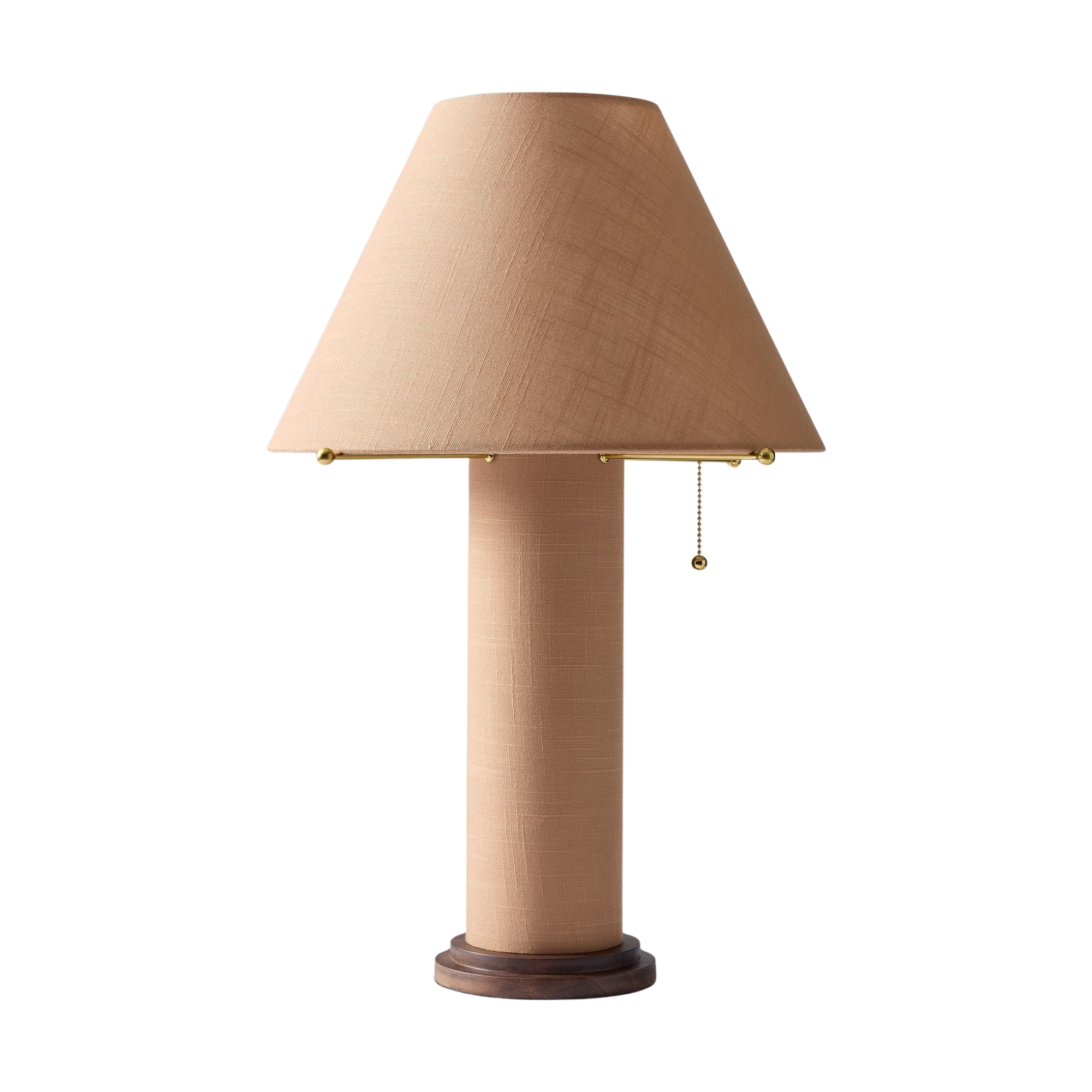 a tan linen table lamp