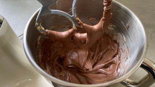 Chocolate cake batter in the Smeg Stand Mixer