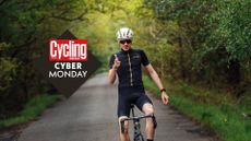 Image shows cyclist and Cyber Monday deals