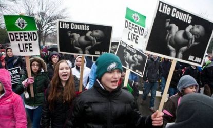 Anti-abortion activists protest at the March for Life rally on Jan. 23 in Washington, D.C. In a new Gallup poll, 50 percent of Americans say they consider themselves "pro-life."